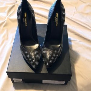 YSL Janis 105 pumps. All black with stones.